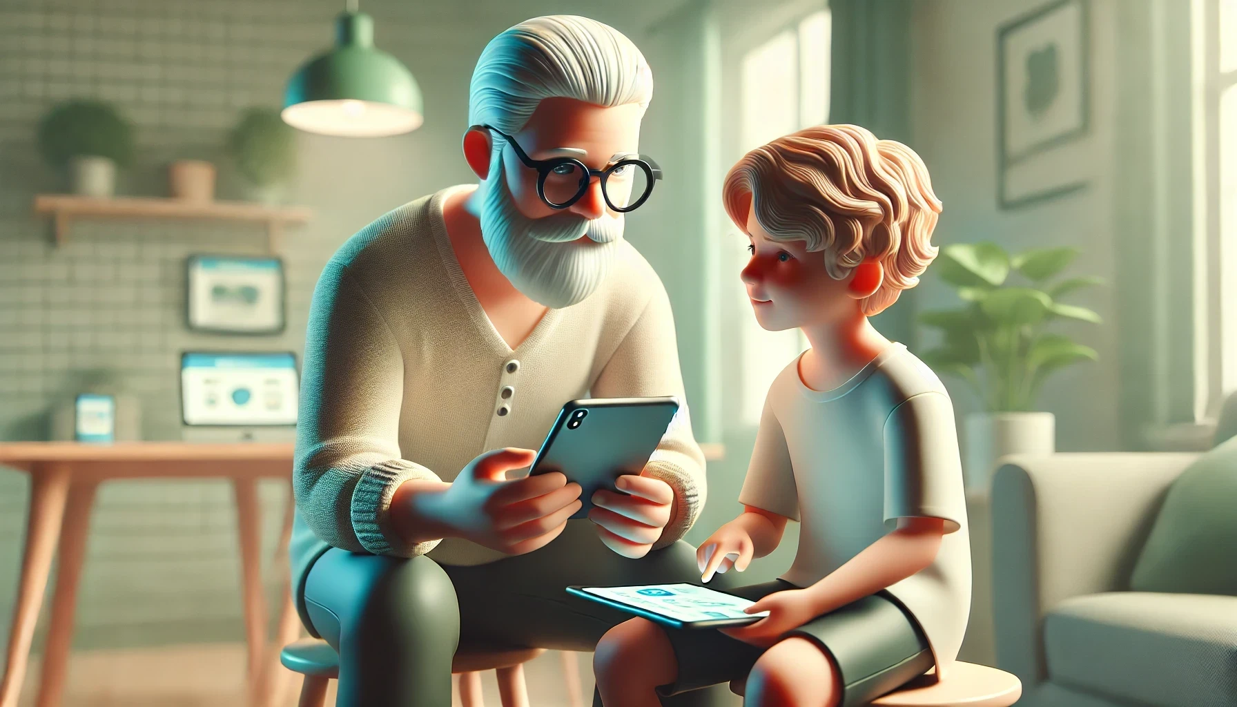 Father and his son using a tablet