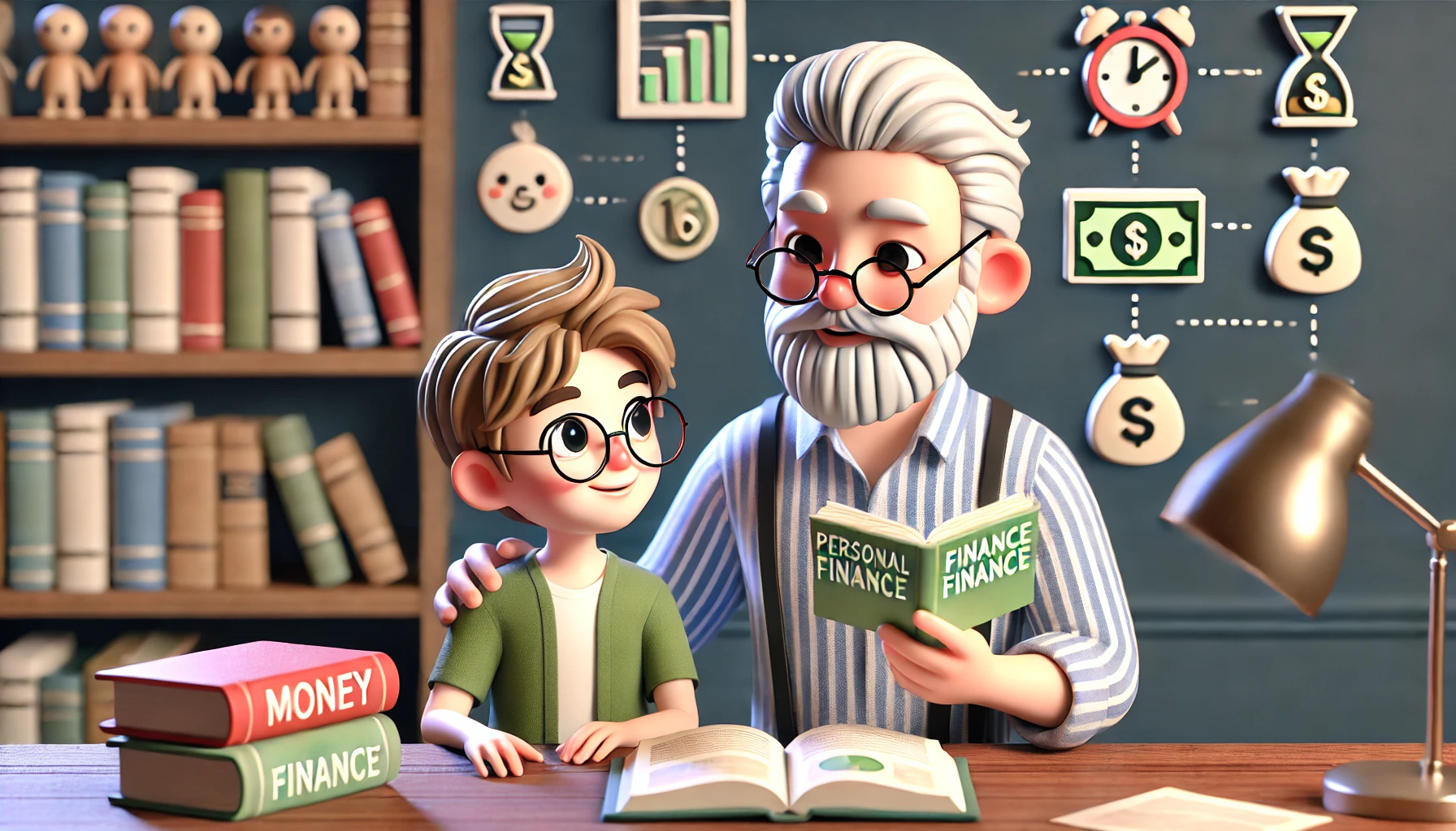 Father and son Reading personal financial books