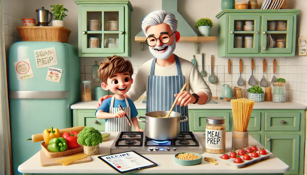 Father and son cooking