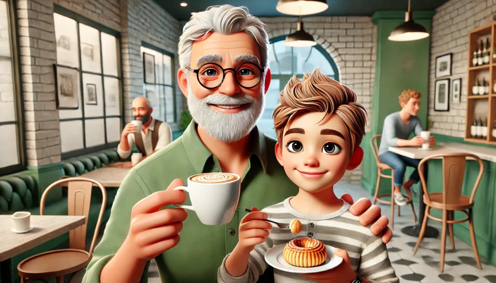 Father and son in 3D cartoon style